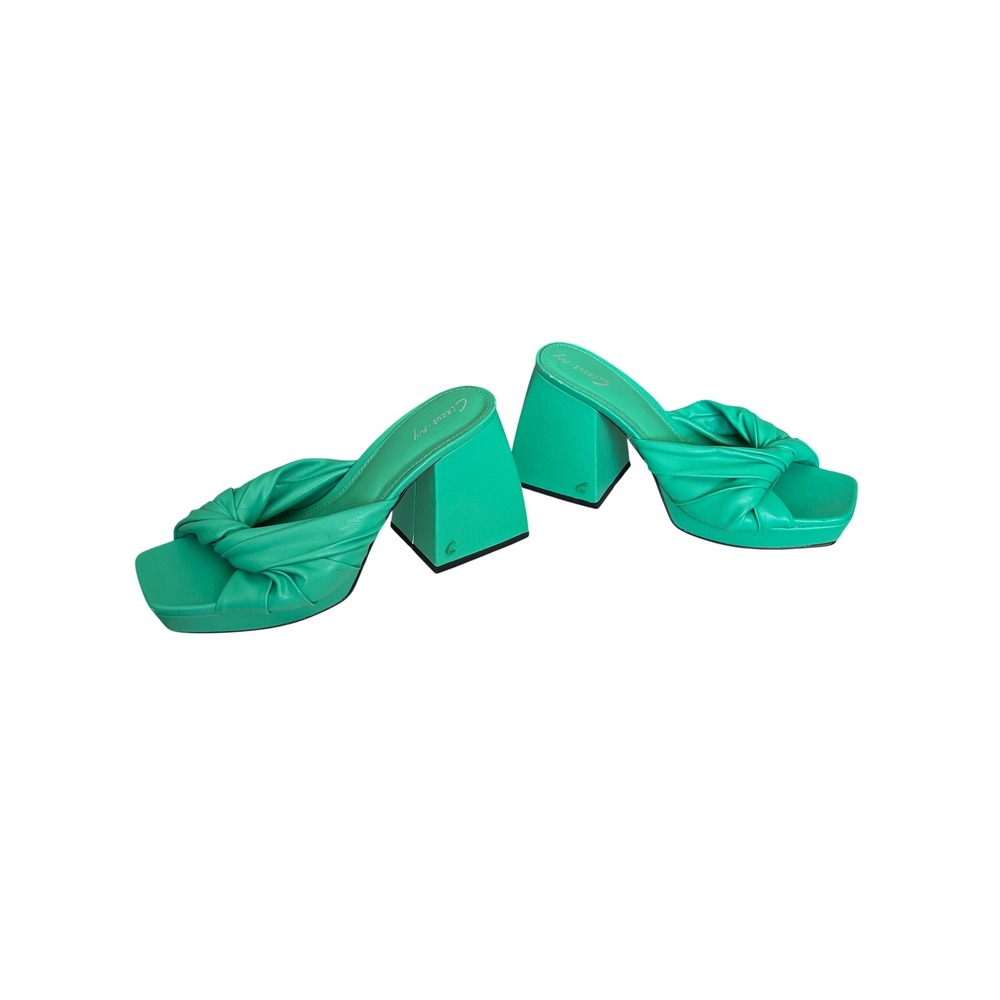 Circus NY Green Knotted Platform Block Heel Sandals Square Toe Mules Womens‎ 8